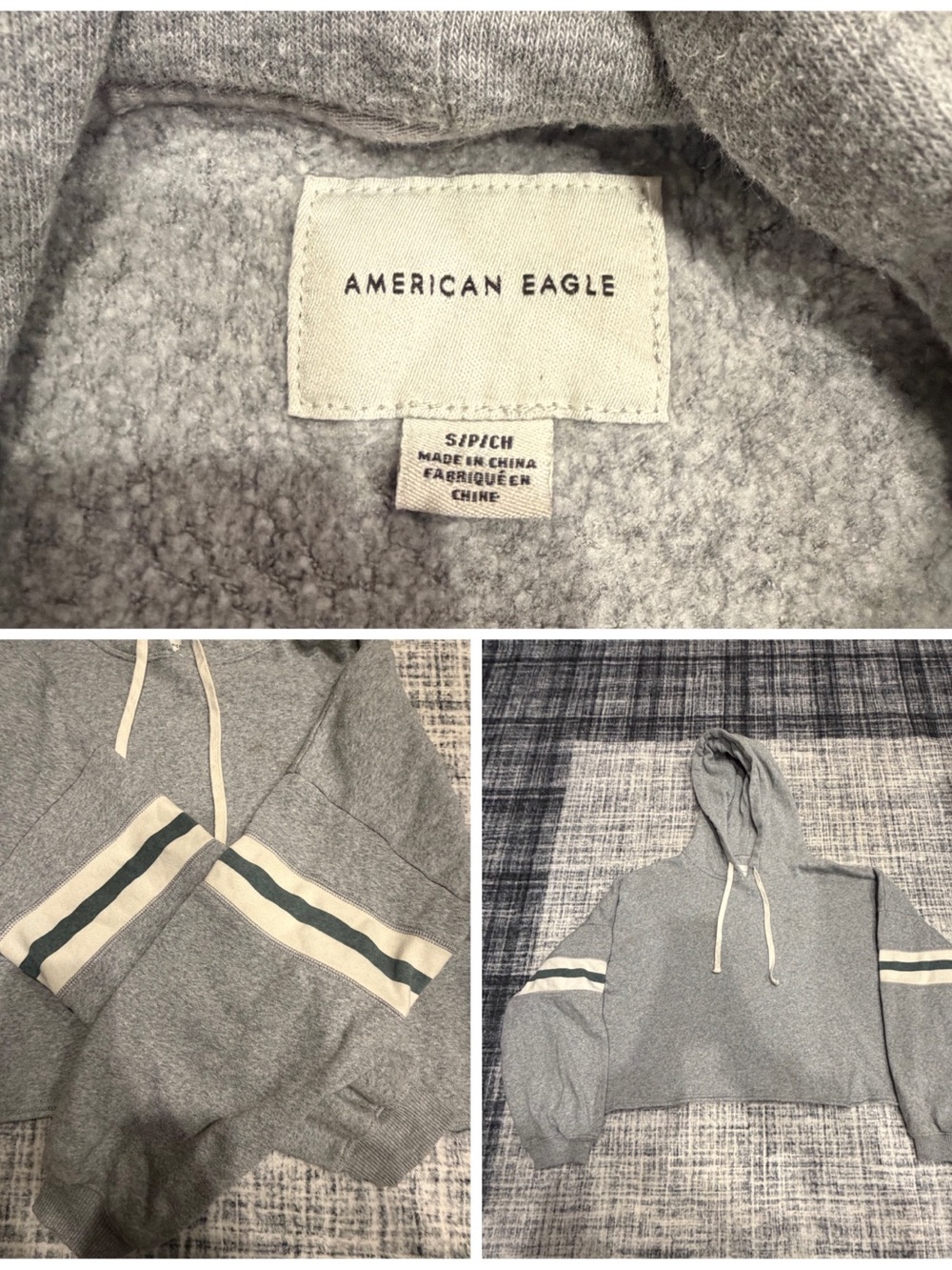 American Eagle Outfitters Gray Crewneck Hoodie with Contrast Stripes